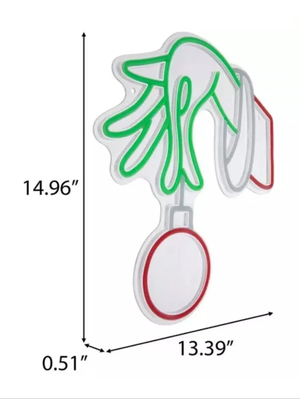 Christmas Neon LED Grinch-Inspired Hand Holding Ornament Wall Sign NIB